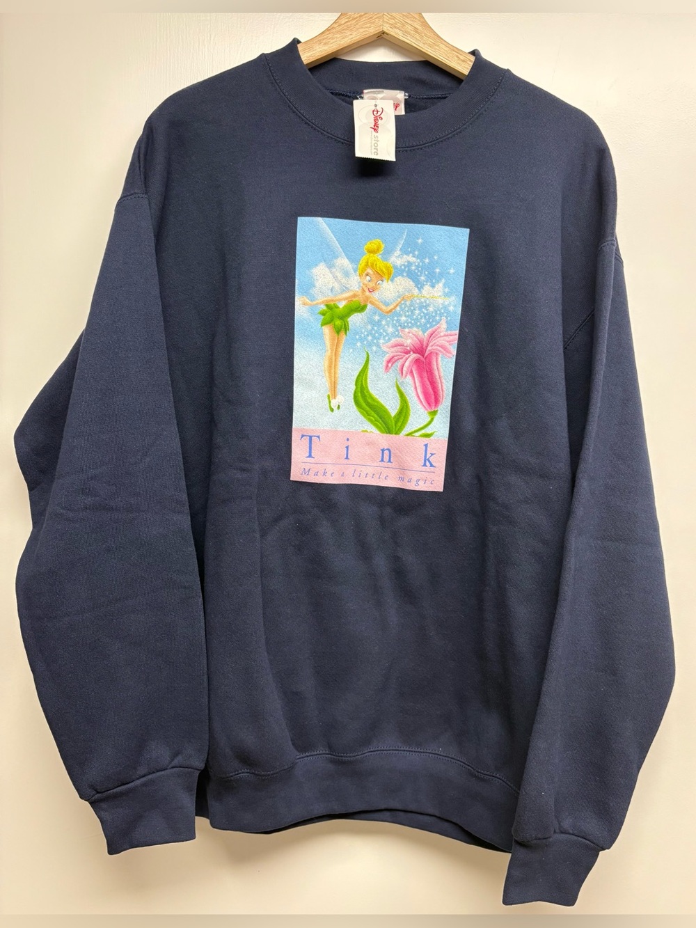 NWT Vintage 90s Disney Store Tinkerbell Sweatshirt Adult L Navy Blue